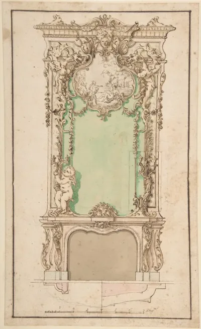 Design for Mantelpiece and Elaborate Overmantel