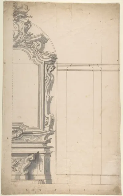 Design for one half of an Altar with a Pilastered Wall at the Right