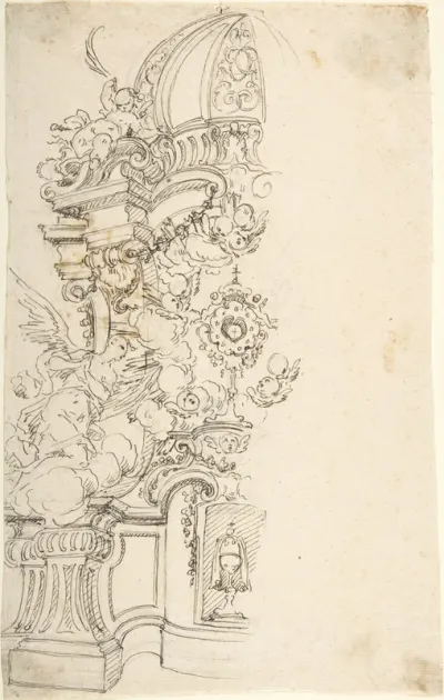 Design for One Half of an Altar, with an Angel (of the Annunciation) at the left
