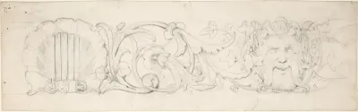 Design for Ornamental Frieze with Shell, Foliage and Satyr's Head (recto); Figural Studies (verso)