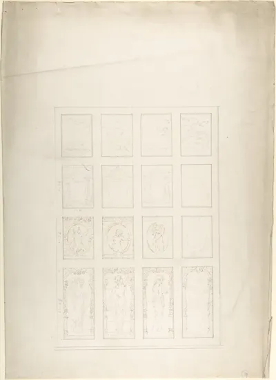 Design for Panelled Ceiling with Figures and Carving