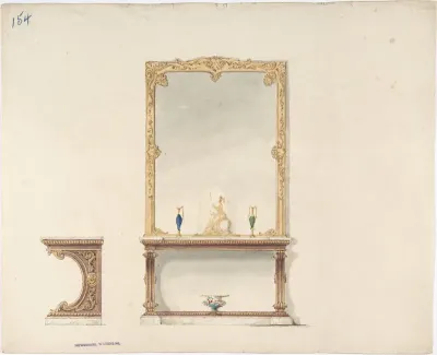 Design for Pier Table and Gold Mirror: Front and Side Elevations