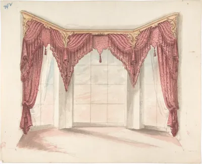 Design for Red Curtains with Red Fringes and a Gold Pediment