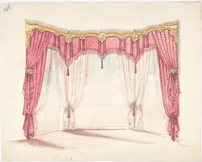 Design for Red Fringed and Tasseled Curtains with a Gold Pelmet