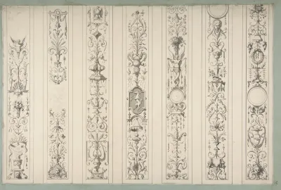 Design for Seven Vertical Panels of Arabesque Decoration, Farnsborough, England