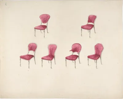Design for Six Chairs with Scarlet Upholstery (verso: Sketch for Sofa)
