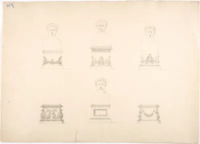 Design for Six Pedestals, Four Supporting Male Portrait Busts