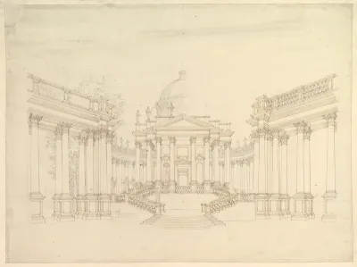 Design for Stage Set: Centralized Villa with Cupola ("Villa rotunda" Style) and Colonnaded Wings