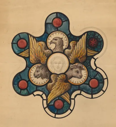 Design for Stained-Glass Window with Symbols of the Evangelists