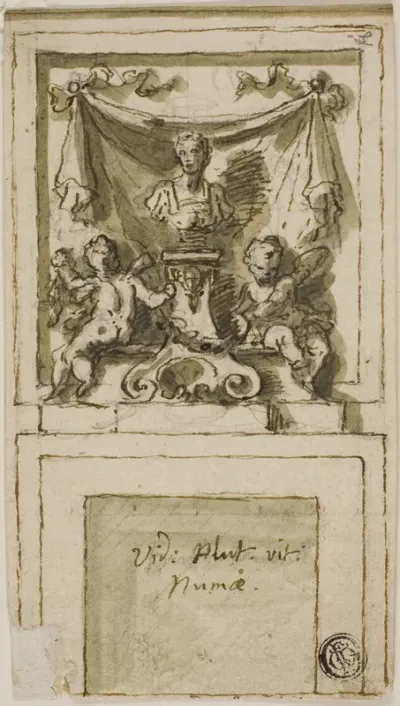 Design for the Overmantel of a Chimneypiece with Bust of Pompilius Numa