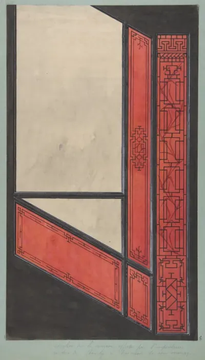 Design for the painted decoration in the Chinese style for the stairway of the house offered by the Empress to the duc de Mouchy on the occasion of his marriage