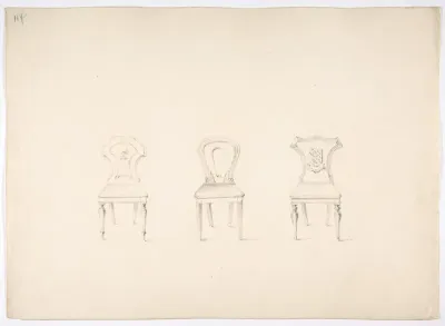 Design for Three Chairs, Two with Armorial Ornament on Backs