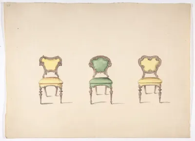 Design for Three Chairs Upholstered in Green and Yellow