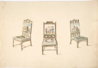 Design for Three Chairs with Pictorial Upholstery