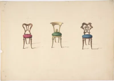 Design for Three Chairs with Red, Green and Blue Seats