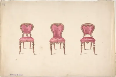 Design for Three Chairs with Red Upholstery