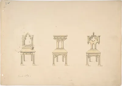 Design for Three Gothic Style Wooden Chairs