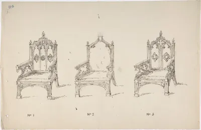 Design for Three Low Gothic Style Arm Chairs