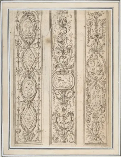 Design for Three Upright Panels of Ornament Arabesques
