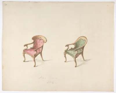 Design for Two Armchairs with Red and Green Upholstery