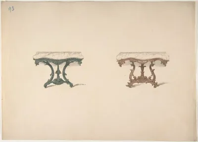 Design for Two Marble Topped Tables with Carved Legs