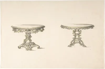 Design for Two Round Tables with Foliate Rococo Style Carving