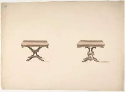 Design for Two Square Tables with Carved Legs