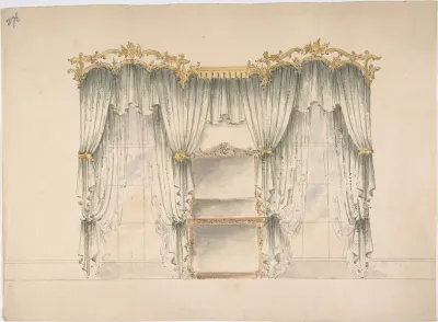 Design for White Curtains with Gold Pendiment and Tie-backs