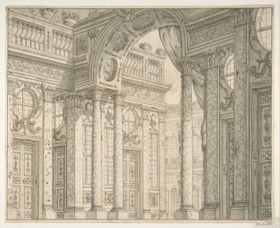 Design of a Perspective for a Stage Set with Courtyard and Triumphal Arch