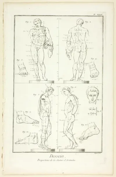 Design: Proportions of the Antinoüs Statue, from Encyclopédie