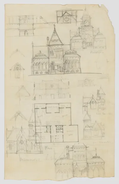 Design Sketches for a Memorial Library (recto and verso) (possibly the Winn Memorial Library, Woburn, Massachusetts)