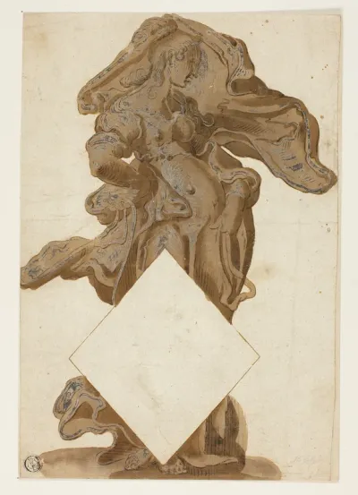 Design with Female Figure in Flowing Drapery