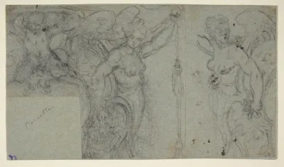 Design with Two Winged Female Figures and a Putto