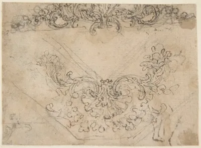 Designs for a Palmette Motif with Tendrils (recto); Studies for a Male Figure and Decorative Sculpture (verso)
