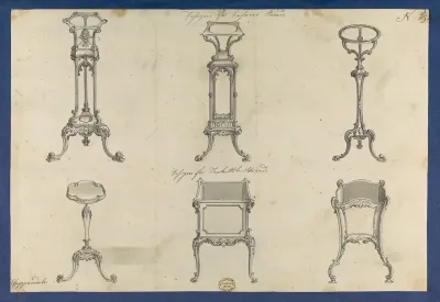 Designs for Basin Stands and Teakettle Stands, in Chippendale Drawings, Vol. I