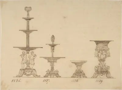 Designs for Serving Trays, a Dish and an Urn