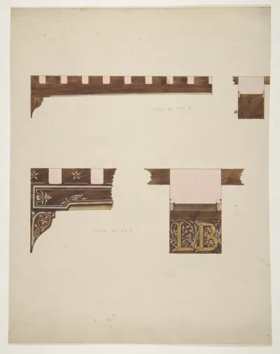 Designs for the painted decoration of ceiling timbers; one monogrammed: "LB"