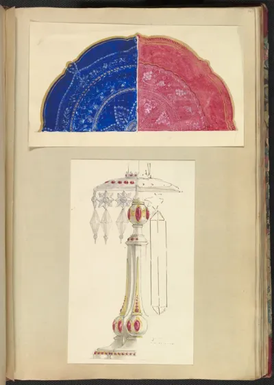 Designs for Two Decorated Plates and a Candleholder with Cut Glass Drops