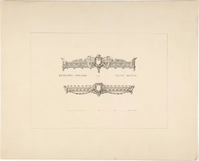 Designs for Two Heraldic Cornices, Florid Gothic Style