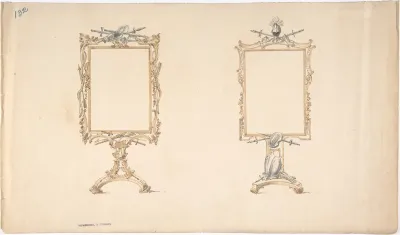 Designs for Two Mirror Frames Supported on Footed Pedestals with Armorial Ornament
