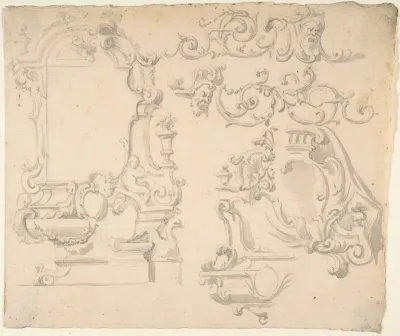 Designs for Wall Ensemble with Scroll and Grotesque Motifs