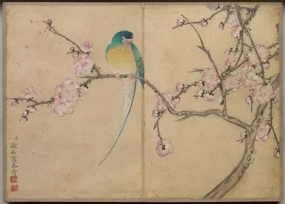 Desk Album: Flower and Bird Paintings (Bird with Plum Blossoms)