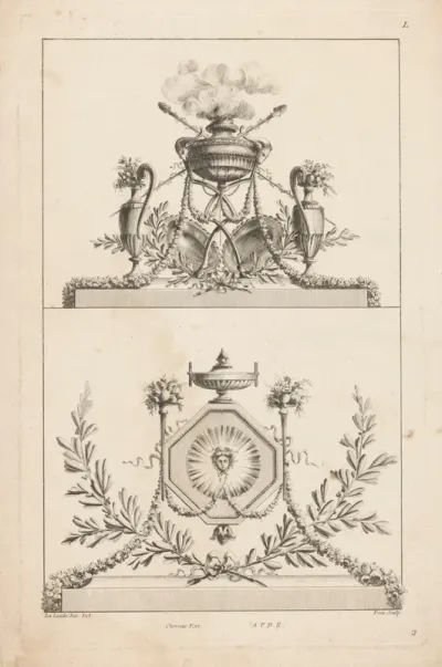 Dessus-de-portes met rookvat en vaas