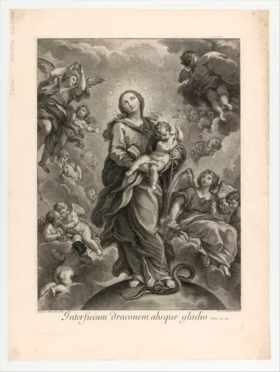 Destroy the dragon without sword; (Dan. 14.25); Virgin and Child on hemisphere