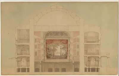 Det Kgl. Teater 1874. Tværsnit mod scenen