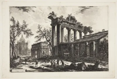 Det såkaldte Concordia-tempel, med Septimius Severus' triumfbue og Santa Martina-kirken