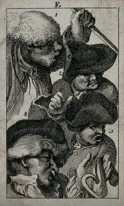 Detail of an audience at a cockfight