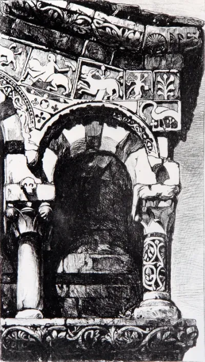 Detail of the facade of San Michele in Foro