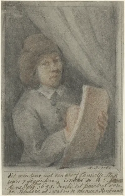 Detail van een schilderij met het zelfportret van Constantijn Daniël à Renesse