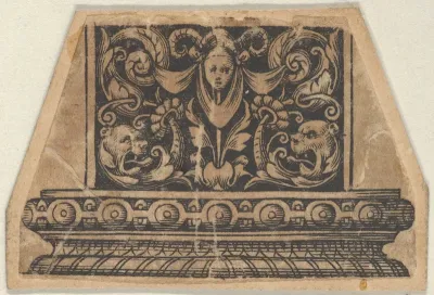 Detail with a Horned Mask Wearing a Whimple, from a Design for a Sword or Dagger Handle